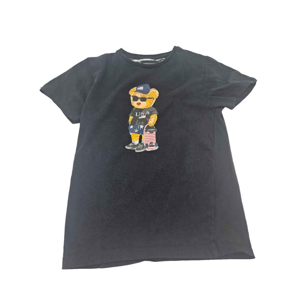 Boys DENIM &‎ FLOWER RICKY SINGH BEAR BLACK T-SHIRT SIZE M